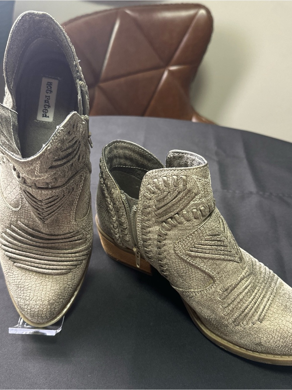 Not Rated Women’s Gray Faux Leather Ankle Booties - Trendy Western Stitching - 9